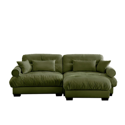Canapé deux places moderne surdimensionné avec pouf, velours 2 places avec accoudoirs ronds