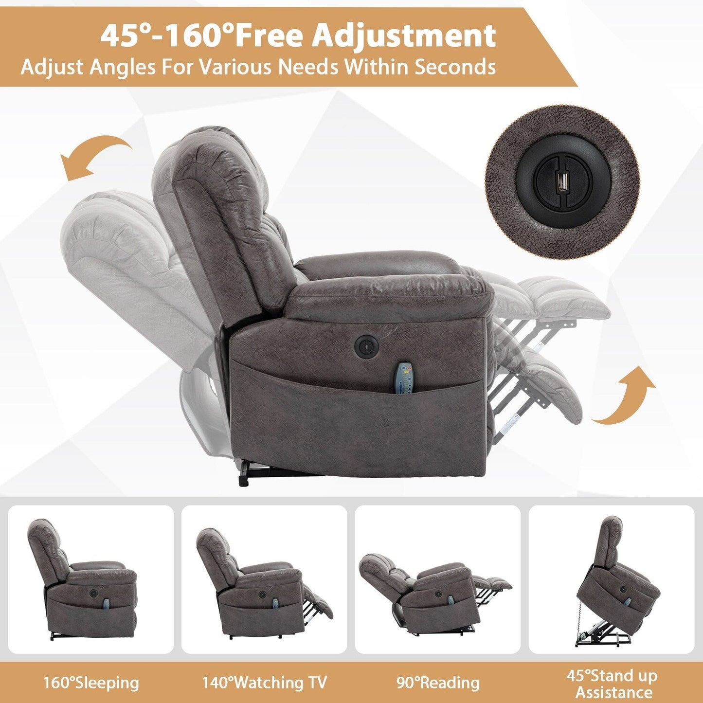 Fauteuil inclinable électrique surdimensionné de 42 po avec massage et chauffage