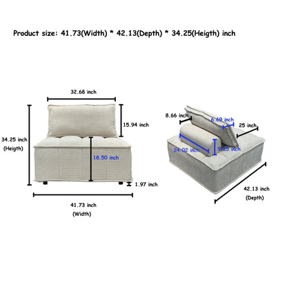 Ensemble de canapés carrés modulaires surdimensionnés 3 pièces en chenille avec coussins en mousse haute densité, combinaison libre