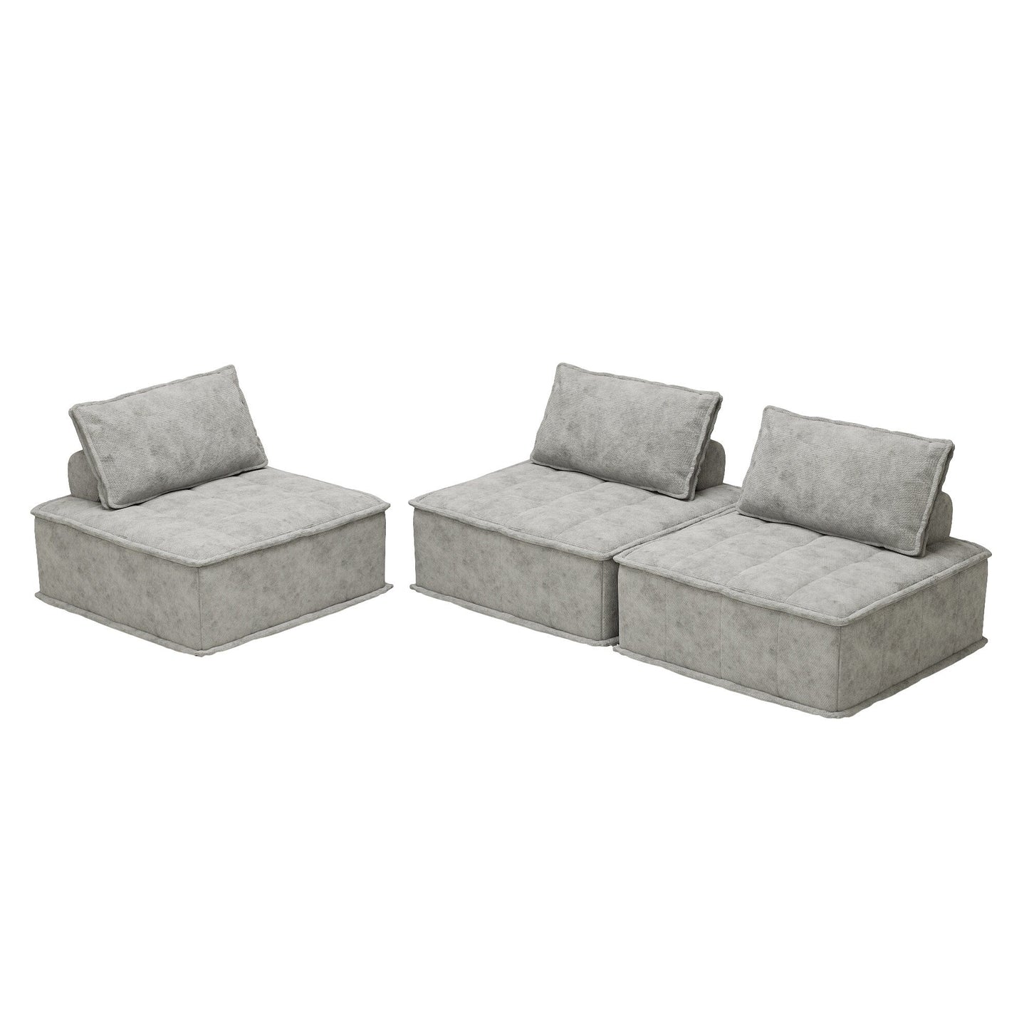 Ensemble de canapés carrés modulaires surdimensionnés 3 pièces en chenille avec coussins en mousse haute densité, combinaison libre