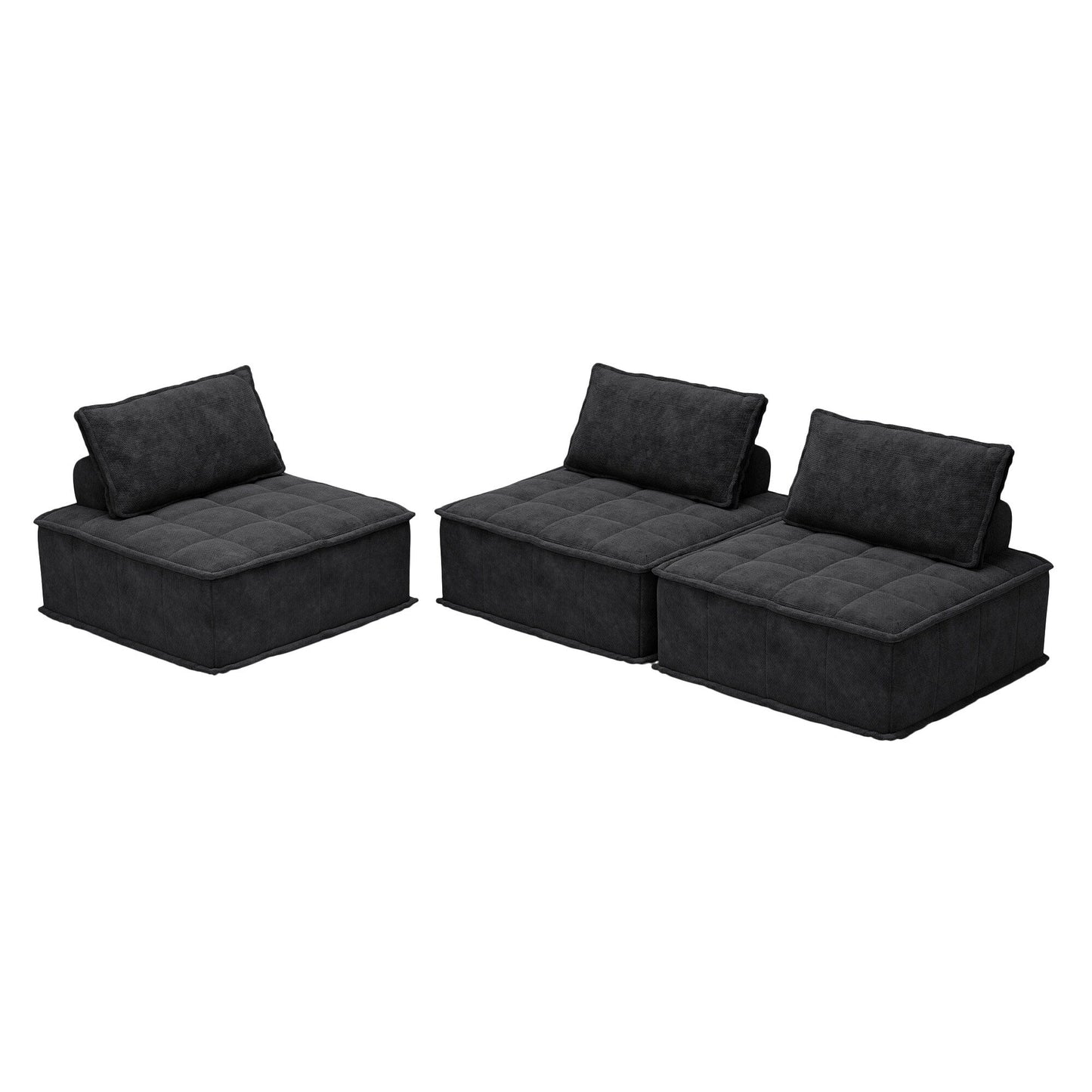 Ensemble de canapés carrés modulaires surdimensionnés 3 pièces en chenille avec coussins en mousse haute densité, combinaison libre