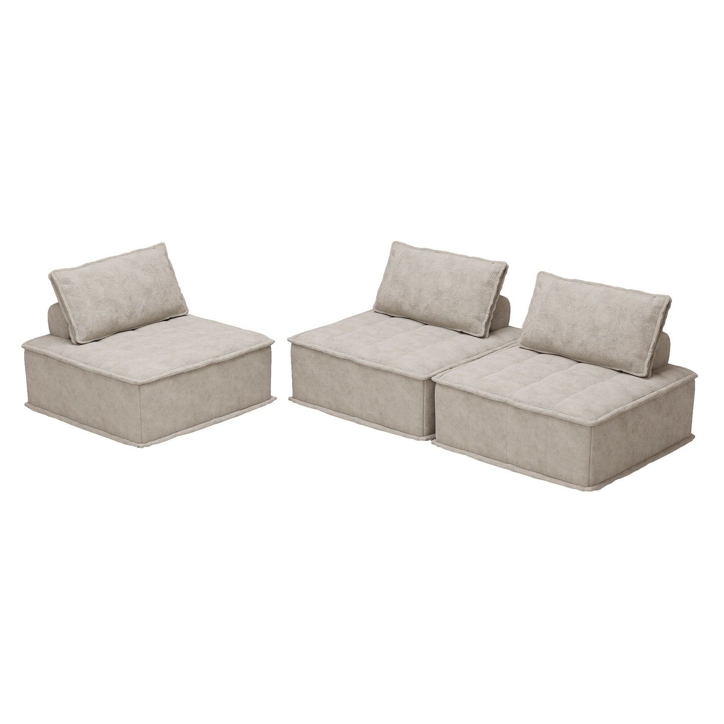 Ensemble de canapés carrés modulaires surdimensionnés 3 pièces en chenille avec coussins en mousse haute densité, combinaison libre