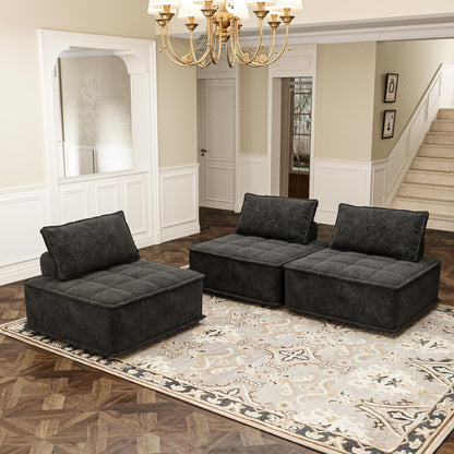 Ensemble de canapés carrés modulaires surdimensionnés 3 pièces en chenille avec coussins en mousse haute densité, combinaison libre