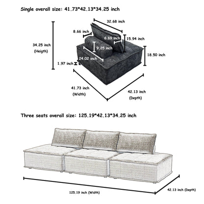 Ensemble de canapés carrés modulaires surdimensionnés 3 pièces en chenille avec coussins en mousse haute densité, combinaison libre
