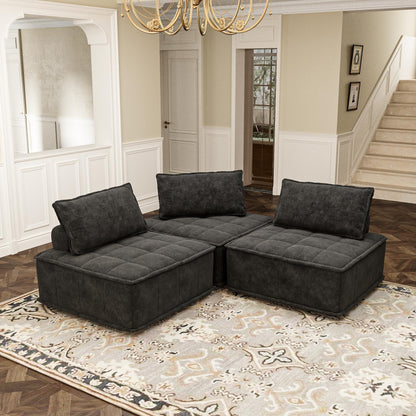 Ensemble de canapés carrés modulaires surdimensionnés 3 pièces en chenille avec coussins en mousse haute densité, combinaison libre