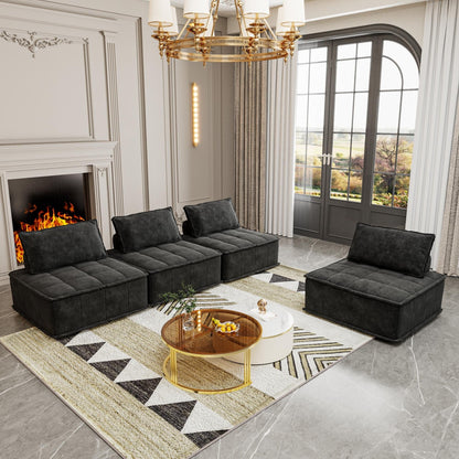 Ensemble de canapés carrés modulaires surdimensionnés 4 pièces en chenille avec coussins en mousse haute densité, combinaison libre