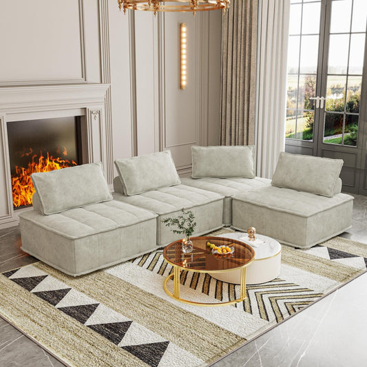 Ensemble de canapés carrés modulaires surdimensionnés 4 pièces en chenille avec coussins en mousse haute densité, combinaison libre
