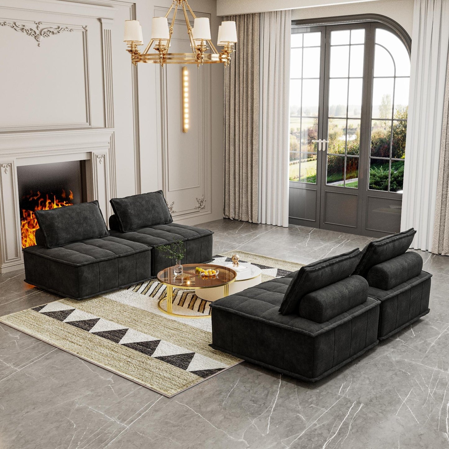 Ensemble de canapés carrés modulaires surdimensionnés 4 pièces en chenille avec coussins en mousse haute densité, combinaison libre