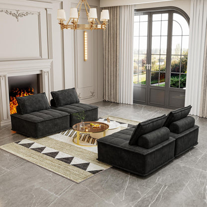 Ensemble de canapés carrés modulaires surdimensionnés 4 pièces en chenille avec coussins en mousse haute densité, combinaison libre