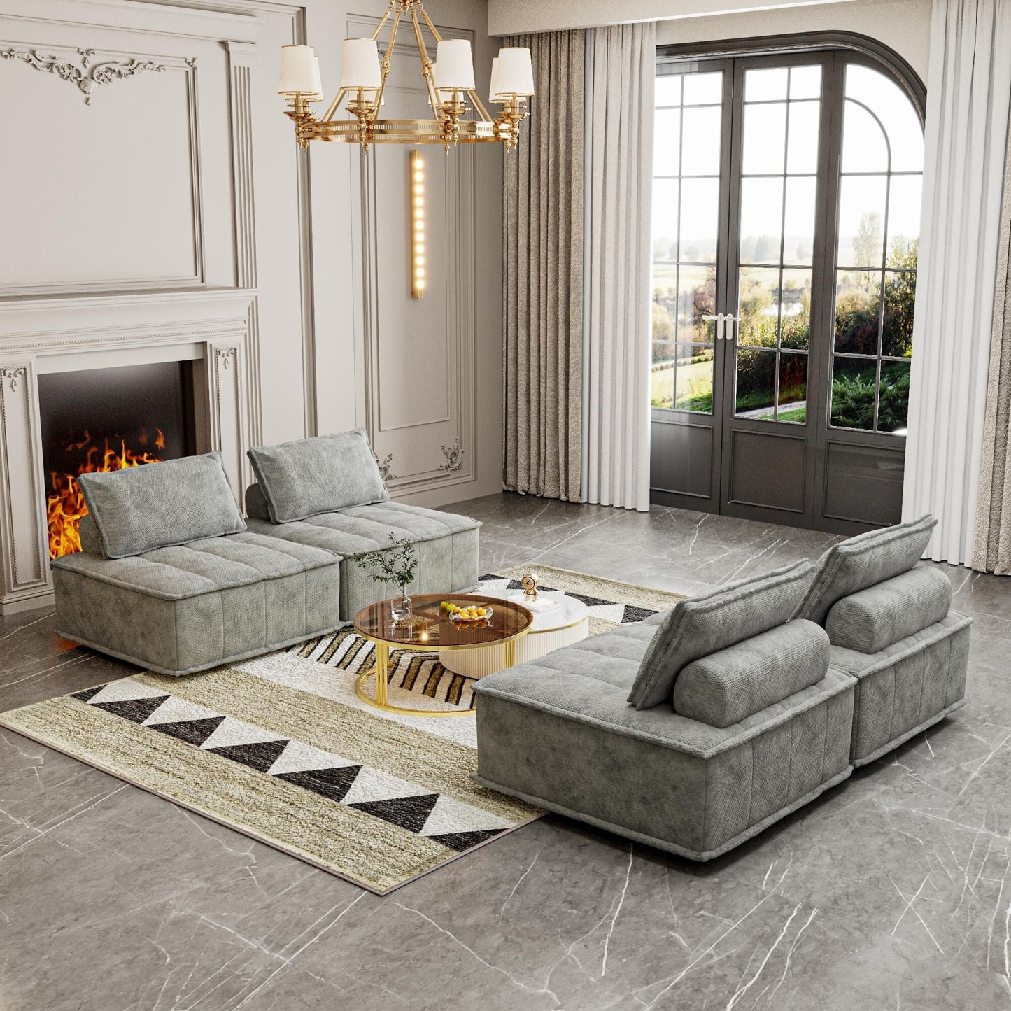 Ensemble de canapés carrés modulaires surdimensionnés 4 pièces en chenille avec coussins en mousse haute densité, combinaison libre
