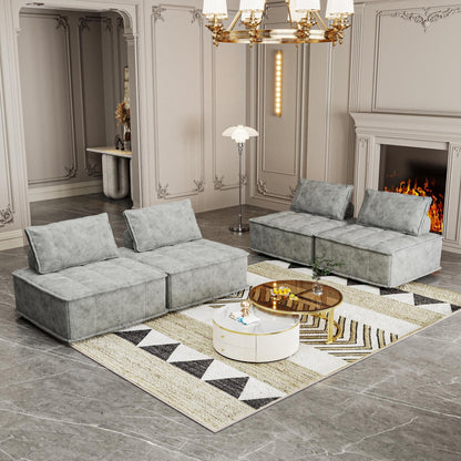Ensemble de canapés carrés modulaires surdimensionnés 4 pièces en chenille avec coussins en mousse haute densité, combinaison libre