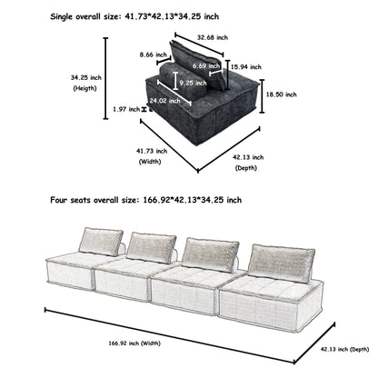 Ensemble de canapés carrés modulaires surdimensionnés 4 pièces en chenille avec coussins en mousse haute densité, combinaison libre