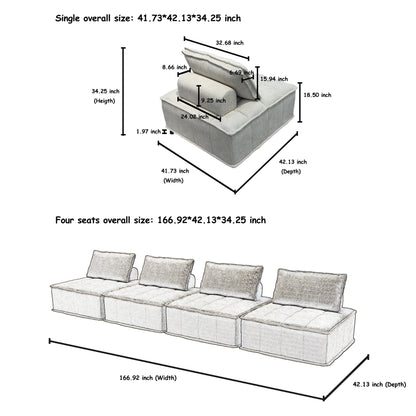 Ensemble de canapés carrés modulaires surdimensionnés 4 pièces en chenille avec coussins en mousse haute densité, combinaison libre