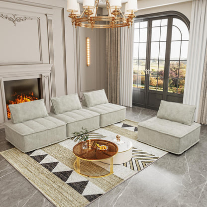 Ensemble de canapés carrés modulaires surdimensionnés 4 pièces en chenille avec coussins en mousse haute densité, combinaison libre