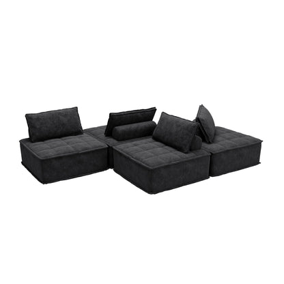 Ensemble de canapés carrés modulaires surdimensionnés 4 pièces en chenille avec coussins en mousse haute densité, combinaison libre
