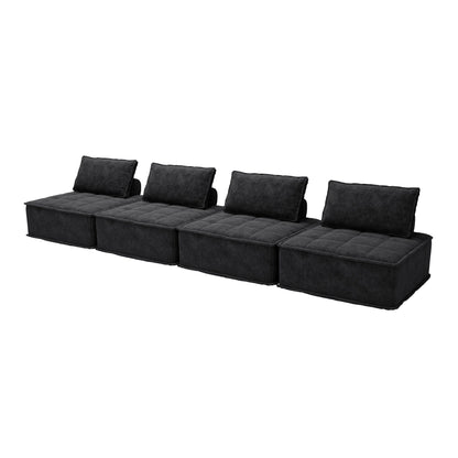 Ensemble de canapés carrés modulaires surdimensionnés 4 pièces en chenille avec coussins en mousse haute densité, combinaison libre