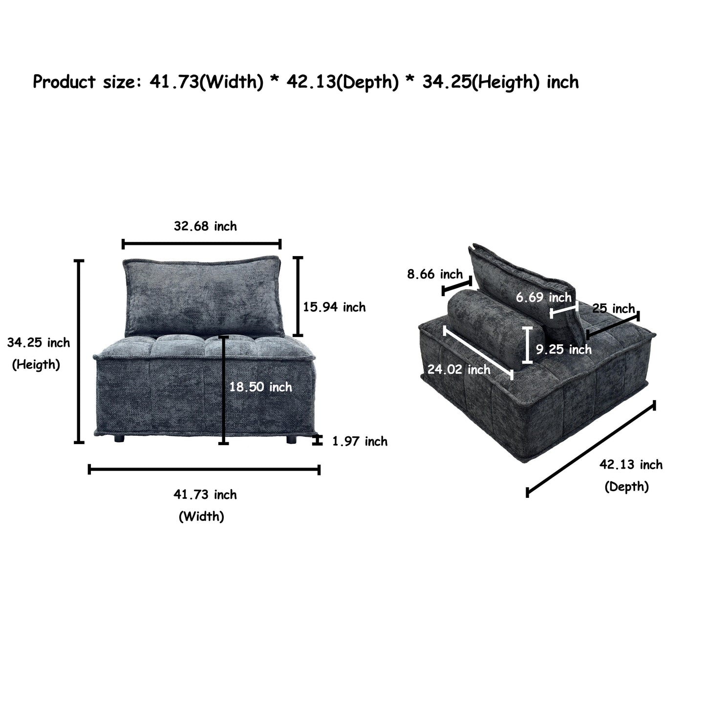 Ensemble de canapés carrés modulaires surdimensionnés 4 pièces en chenille avec coussins en mousse haute densité, combinaison libre