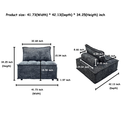 Ensemble de canapés carrés modulaires surdimensionnés 4 pièces en chenille avec coussins en mousse haute densité, combinaison libre