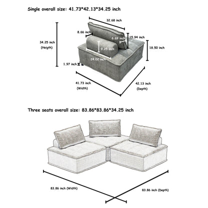 Ensemble de canapés carrés modulaires surdimensionnés 4 pièces en chenille avec coussins en mousse haute densité, combinaison libre
