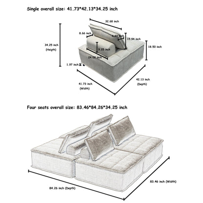 Ensemble de canapés carrés modulaires surdimensionnés 4 pièces en chenille avec coussins en mousse haute densité, combinaison libre