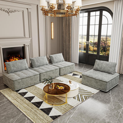 Ensemble de canapés carrés modulaires surdimensionnés 4 pièces en chenille avec coussins en mousse haute densité, combinaison libre