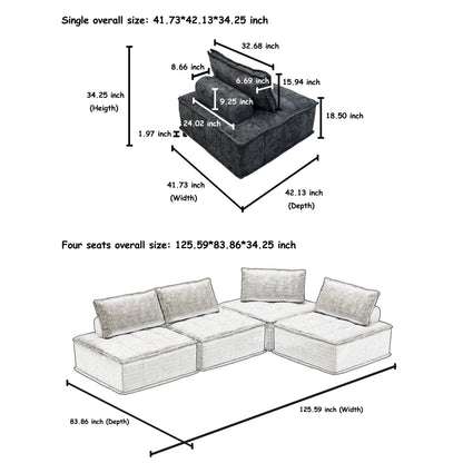 Ensemble de canapés carrés modulaires surdimensionnés 4 pièces en chenille avec coussins en mousse haute densité, combinaison libre