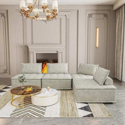 Ensemble de canapés carrés modulaires surdimensionnés 4 pièces en chenille avec coussins en mousse haute densité, combinaison libre