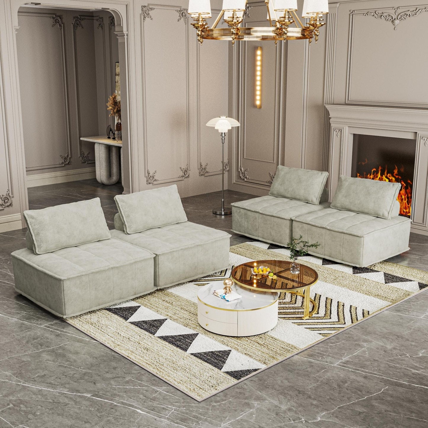 Ensemble de canapés carrés modulaires surdimensionnés 4 pièces en chenille avec coussins en mousse haute densité, combinaison libre