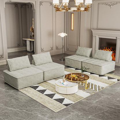 Ensemble de canapés carrés modulaires surdimensionnés 4 pièces en chenille avec coussins en mousse haute densité, combinaison libre