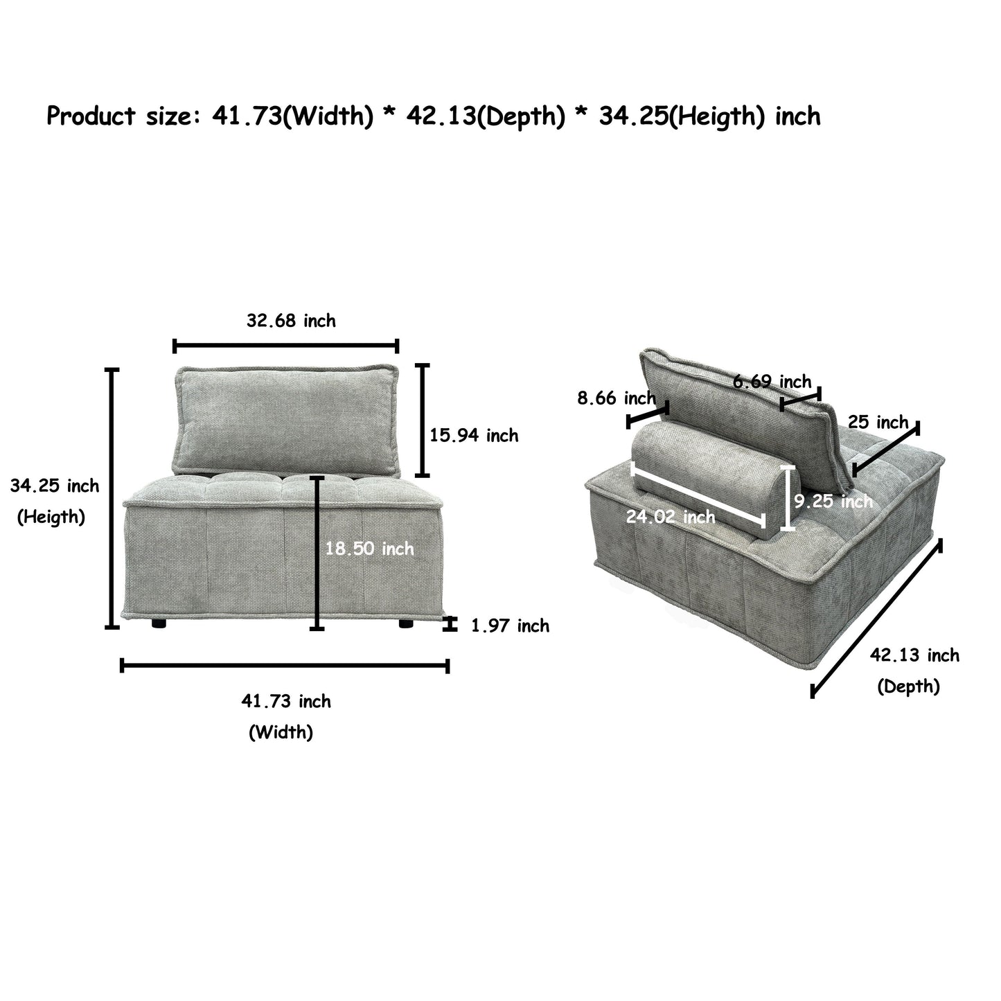 Ensemble de canapés carrés modulaires surdimensionnés 4 pièces en chenille avec coussins en mousse haute densité, combinaison libre