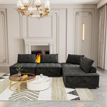 Ensemble de canapés carrés modulaires surdimensionnés 4 pièces en chenille avec coussins en mousse haute densité, combinaison libre