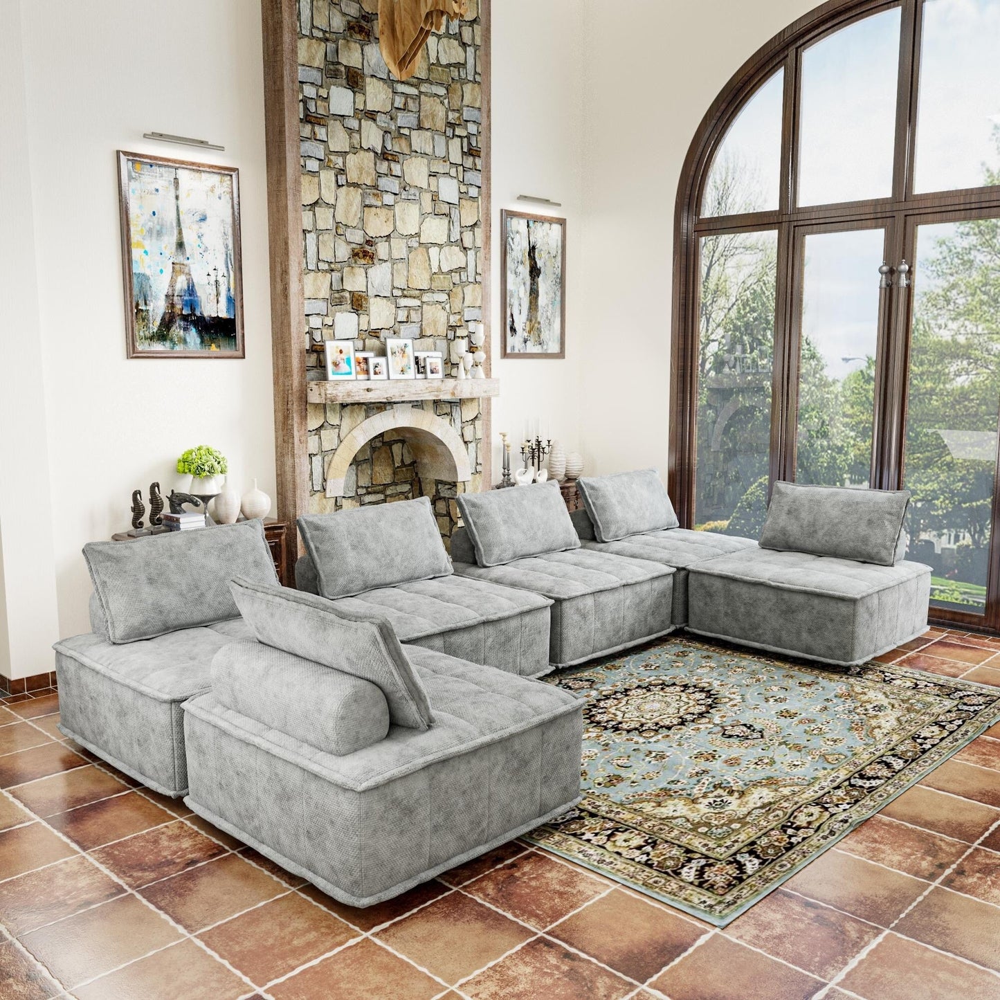 Ensemble de canapés carrés modulaires surdimensionnés en chenille, 6 pièces, avec coussins en mousse haute densité, combinaison libre