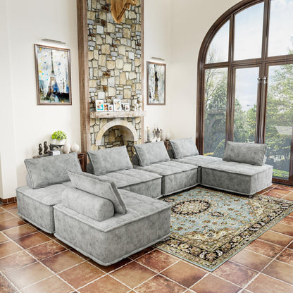 Ensemble de canapés carrés modulaires surdimensionnés en chenille, 6 pièces, avec coussins en mousse haute densité, combinaison libre