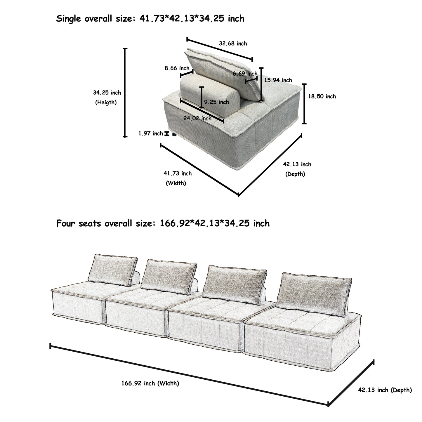 Ensemble de canapés carrés modulaires surdimensionnés en chenille, 6 pièces, avec coussins en mousse haute densité, combinaison libre