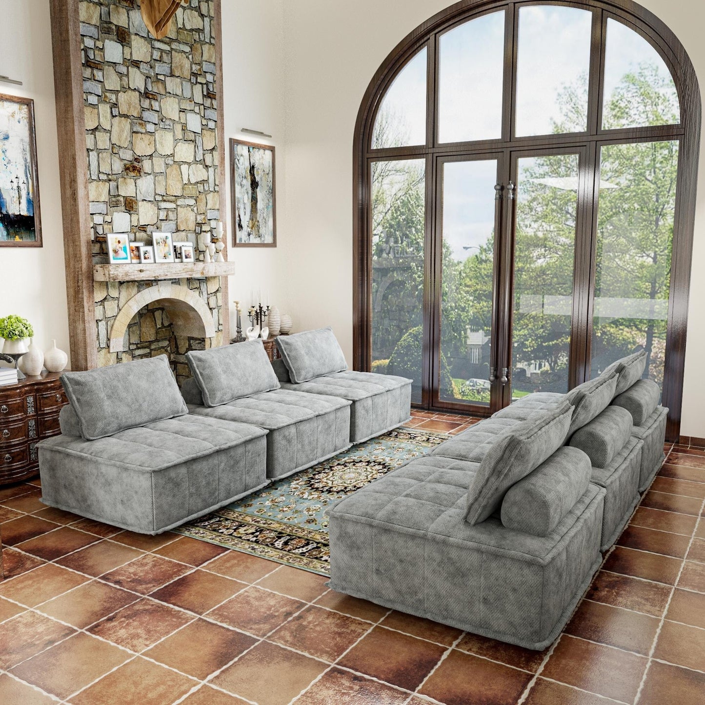 Ensemble de canapés carrés modulaires surdimensionnés en chenille, 6 pièces, avec coussins en mousse haute densité, combinaison libre