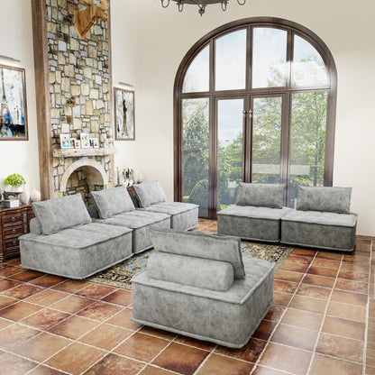 Ensemble de canapés carrés modulaires surdimensionnés en chenille, 6 pièces, avec coussins en mousse haute densité, combinaison libre