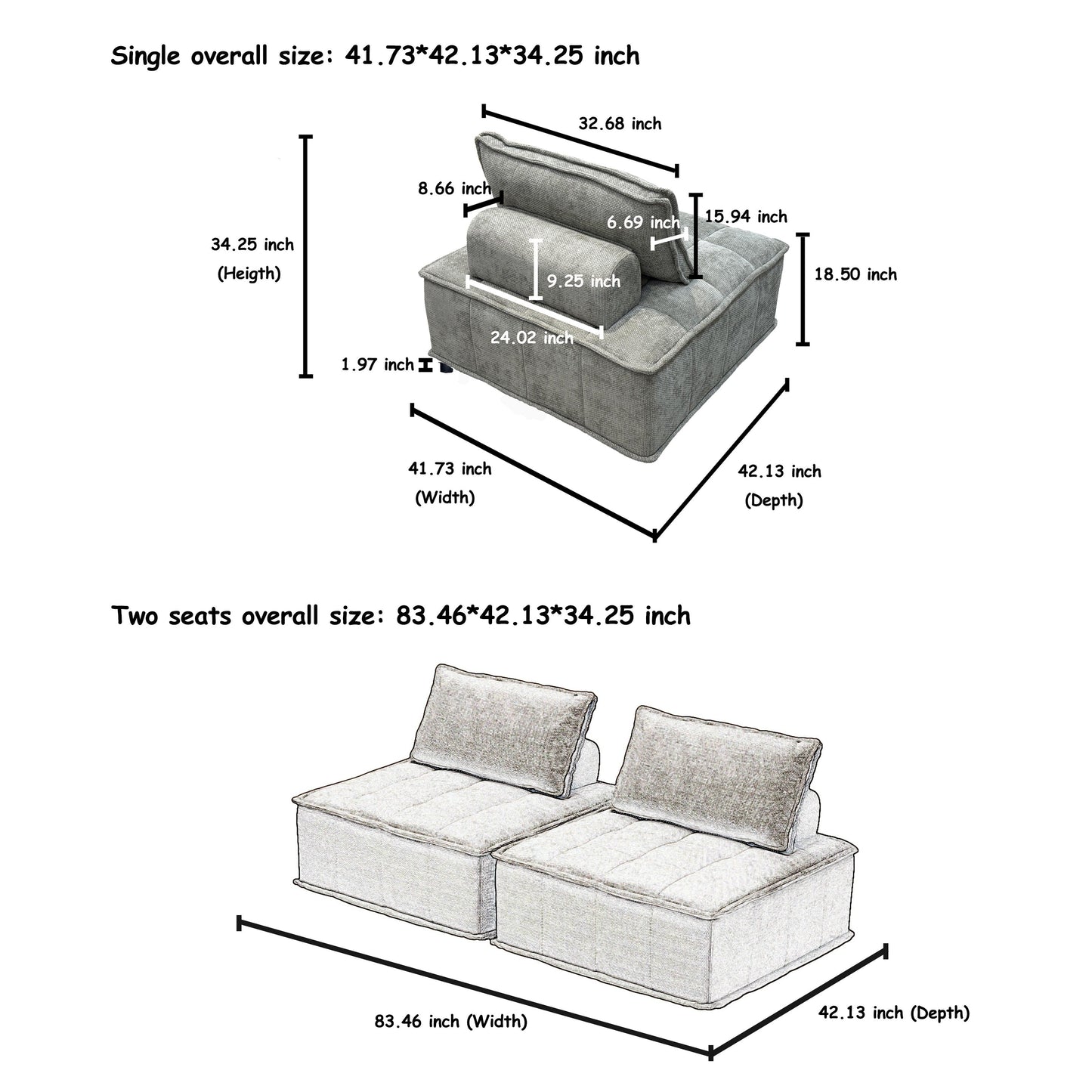 Ensemble de canapés carrés modulaires surdimensionnés en chenille, 6 pièces, avec coussins en mousse haute densité, combinaison libre