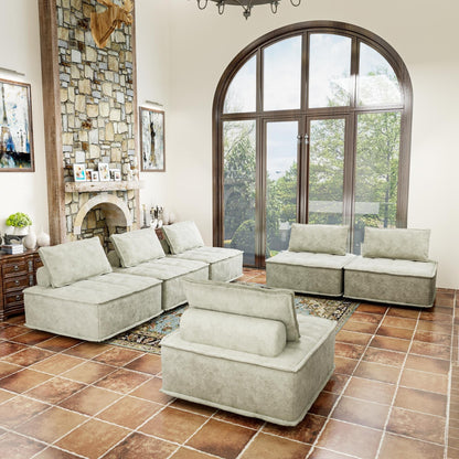Ensemble de canapés carrés modulaires surdimensionnés en chenille, 6 pièces, avec coussins en mousse haute densité, combinaison libre