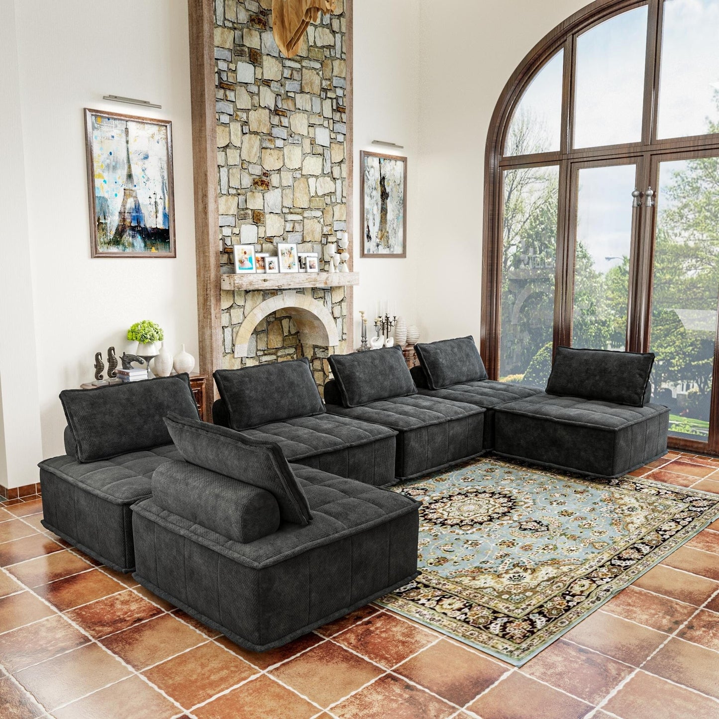 Ensemble de canapés carrés modulaires surdimensionnés en chenille, 6 pièces, avec coussins en mousse haute densité, combinaison libre