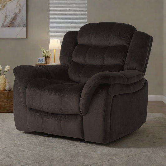 Fauteuil inclinable surdimensionné en tissu pelucheux marron avec assise spacieuse et design classique