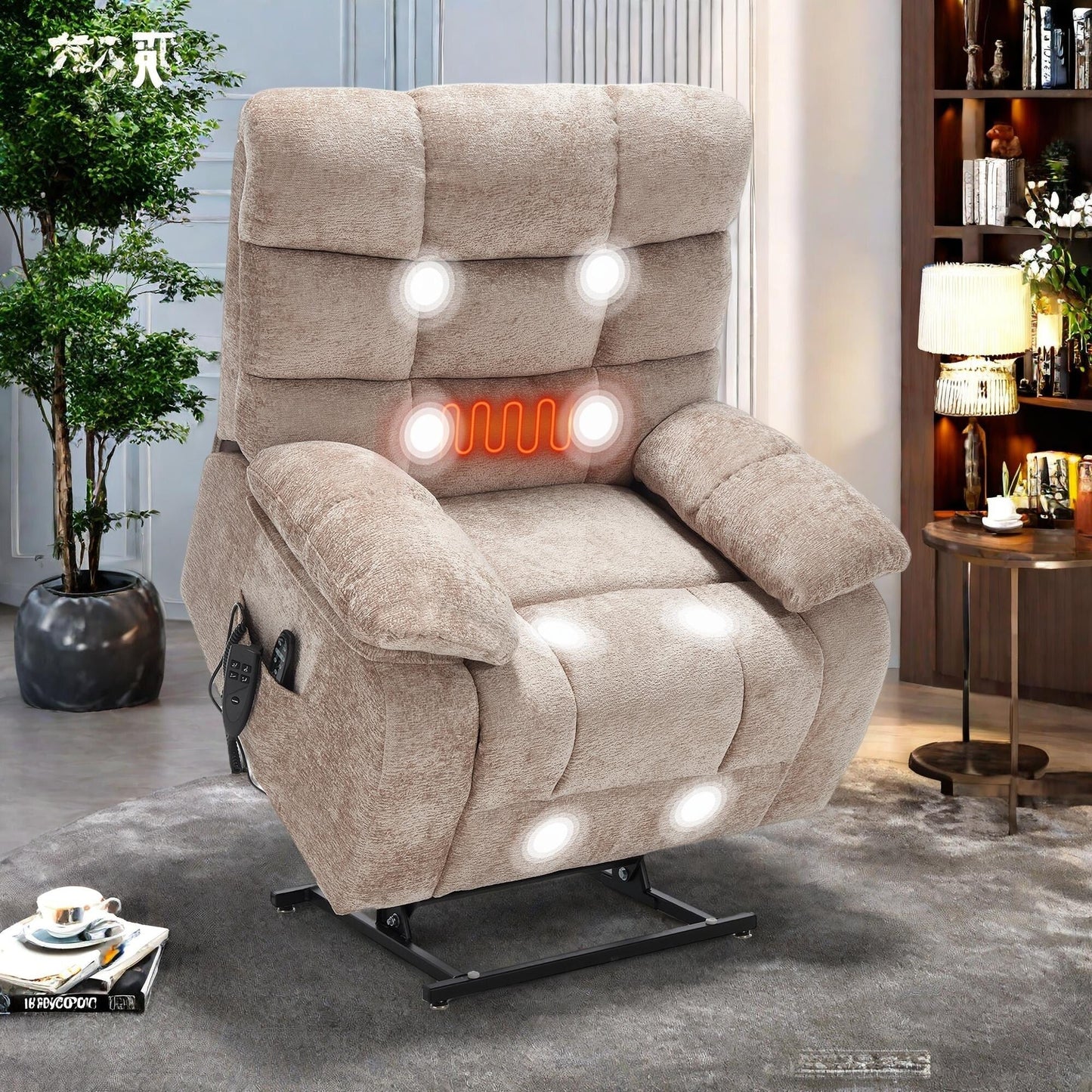 Fauteuil inclinable électrique surdimensionné en chenille avec massage et chauffage lombaire, port de charge, inclinaison à 180°