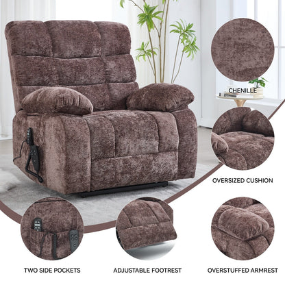 Fauteuil inclinable électrique surdimensionné en chenille avec massage et chauffage lombaire, port de charge, inclinaison à 180°