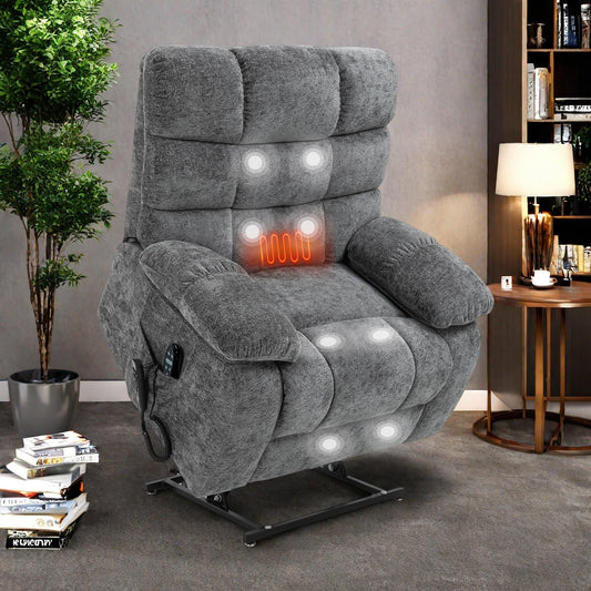 Fauteuil inclinable électrique surdimensionné en chenille avec massage et chauffage lombaire, port de charge, inclinaison à 180°