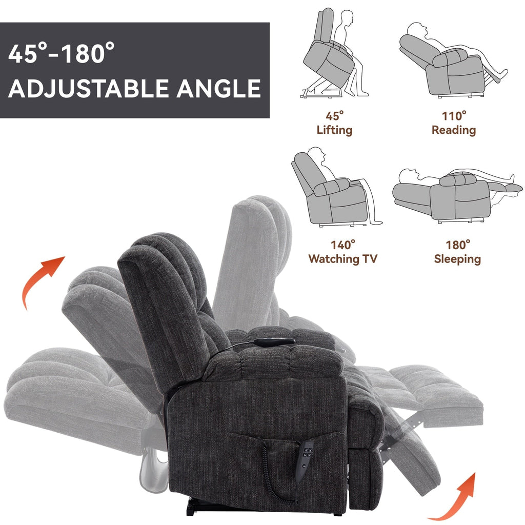 Fauteuil inclinable électrique surdimensionné en chenille avec massage et chauffage lombaire, inclinable en position infinie