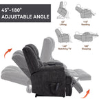 Fauteuil inclinable électrique surdimensionné en chenille avec massage et chauffage lombaire, inclinable en position infinie