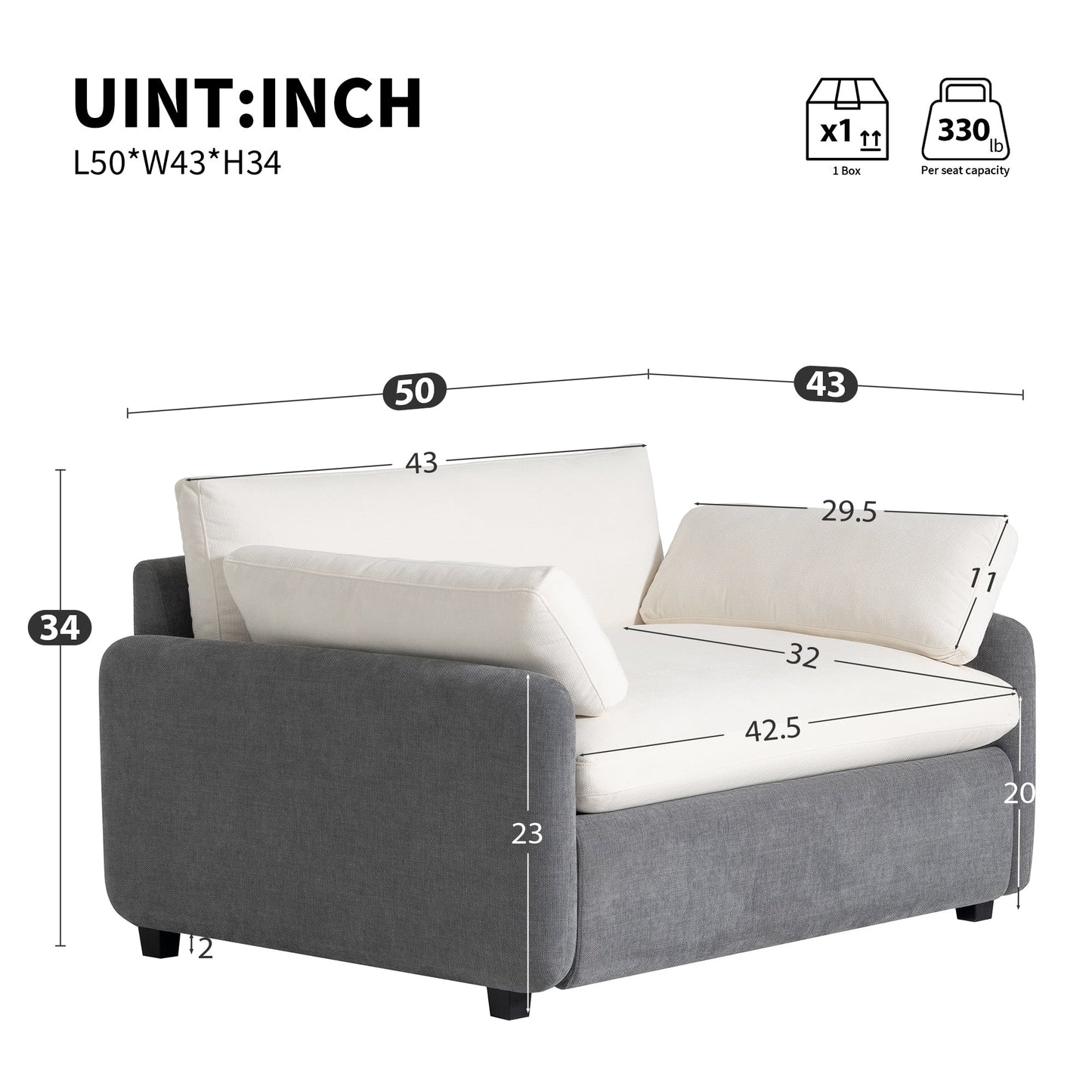 Fauteuil d'appoint simple surdimensionné en chenille, siège large et profond, avec coussins décoratifs par Harper&amp;Bright Designs