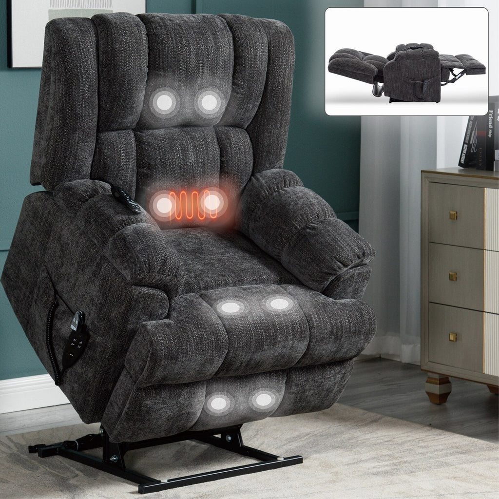 Fauteuil inclinable massant électrique surdimensionné en chenille avec chauffage lombaire et massage, position à plat à 180°