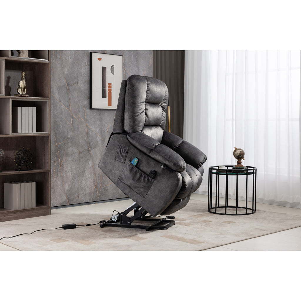 Fauteuil inclinable électrique surdimensionné en tissu chenille avec massage à 8 points et chauffage lombaire, poches latérales