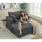 Fauteuil inclinable surdimensionné en velours côtelé, fauteuil à siège profond, canapé simple rembourré et épais avec oreiller et pouf