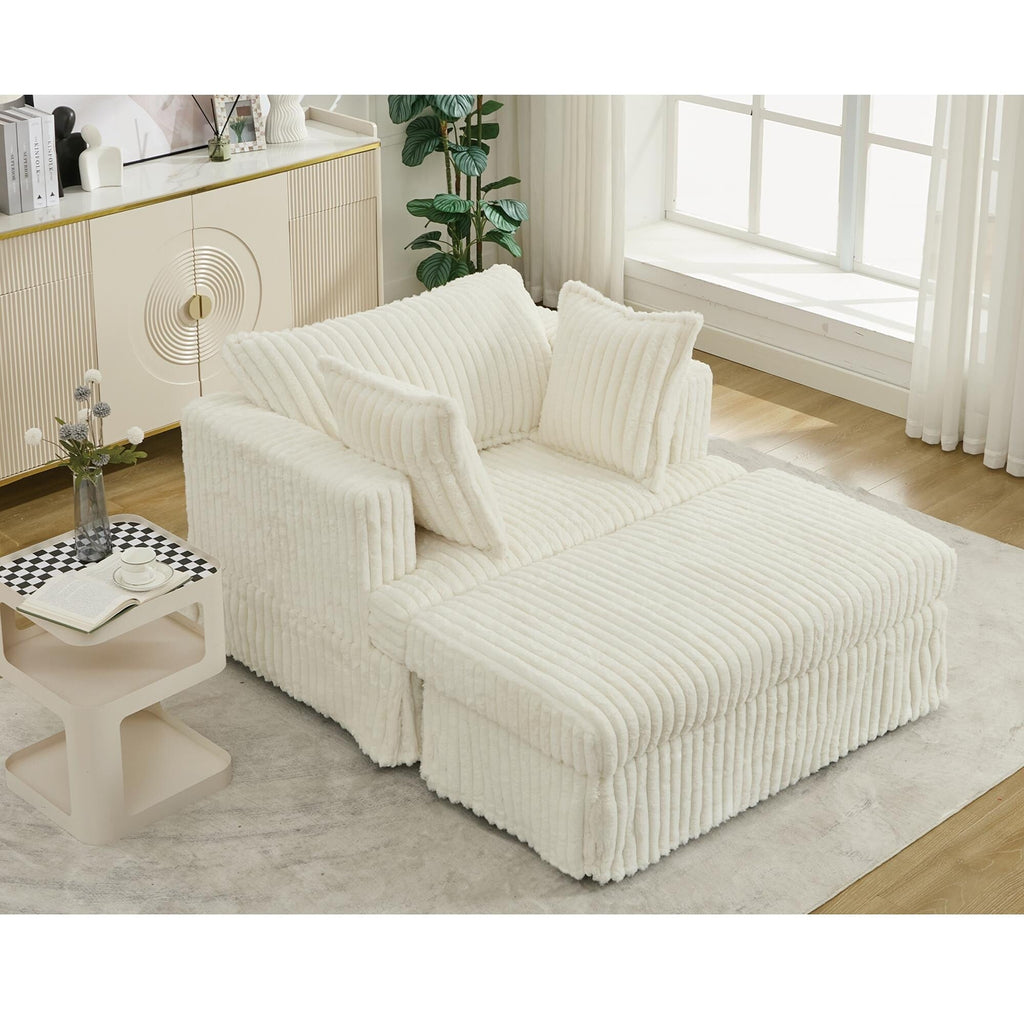 Fauteuil inclinable surdimensionné en velours côtelé, fauteuil à siège profond, canapé simple rembourré et épais avec oreiller et pouf